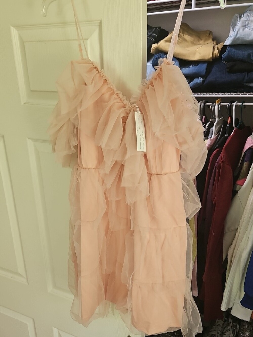 Simplee Apparel Blush Pink One-Shoulder Ruffle Tulle Dress - Picture 4 of 8